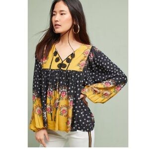 Anthropologie Farm Rio Intarsia Top XS Boho Peasant